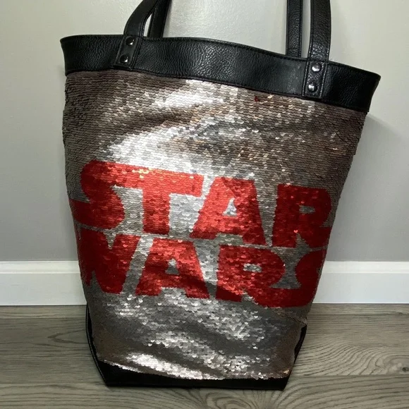 Disney Parks Star Wars Large Tote Bag 2 Sided Purse Flip Sequin w/ 4 Logo Design - Picture 6 of 16